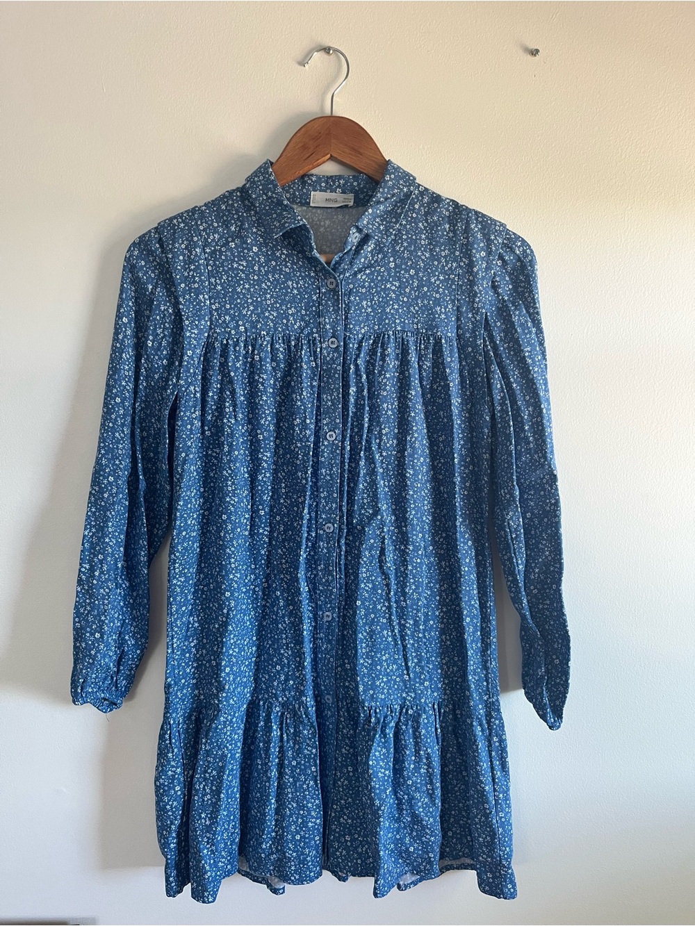 Mango Blue Floral Button-Front Shirt Dress girls